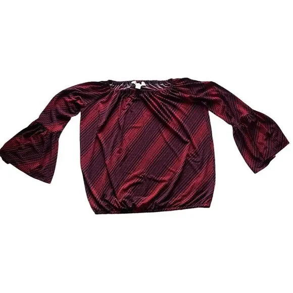 Michael Michael Kors red with navy blue polka dot peasant style blouse Size S - Picture 8 of 13